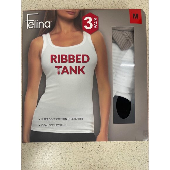 Felina 3-Pack Ribbed Tank Tops Size Medium Cotton Stretch NEW - Picture 1 of 5